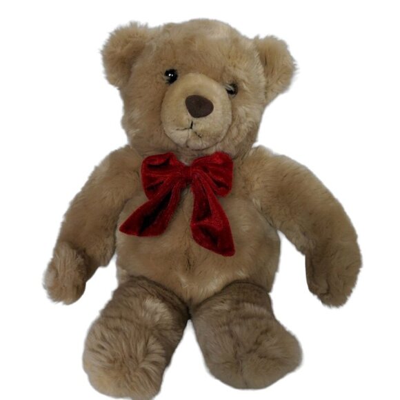 Jo Ann Stores Brown Christmas Teddy Bear Plush Red Bow Stuffed Animal 15.5" - Picture 1 of 7